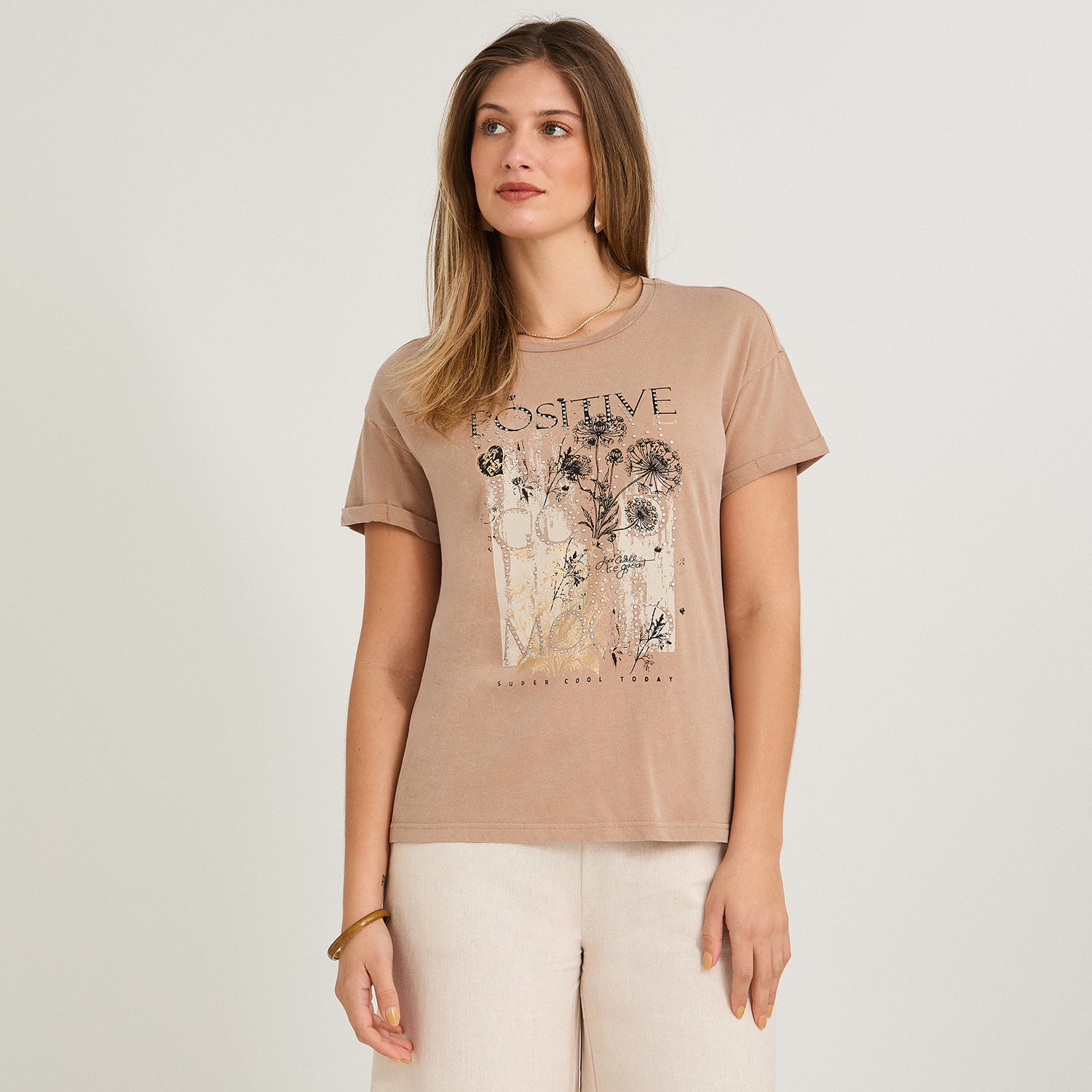 Polera Manga Corta Acid Wash Camel